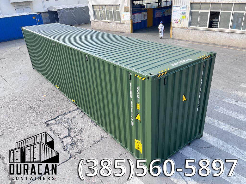 Shipping Container, 40' High Cube, New Single Trip, Storage Box - Dark Green in Color
