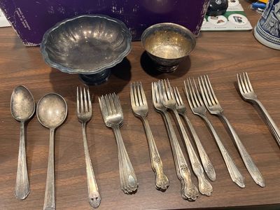 Box of Silver-plated Utensils and Bowls