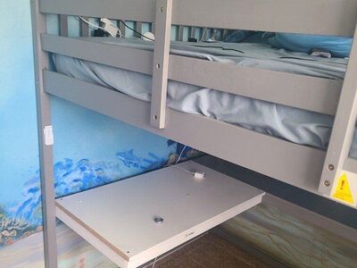 Full bed over 3 part desk bed frame