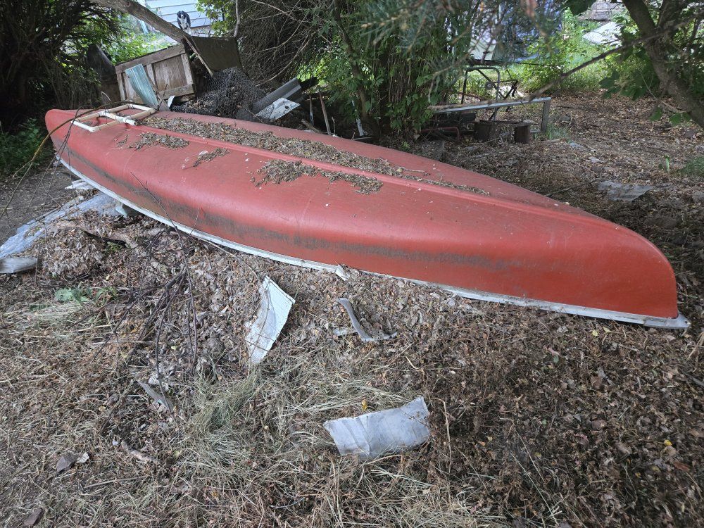 Vintage Red Fiberglass Canoe