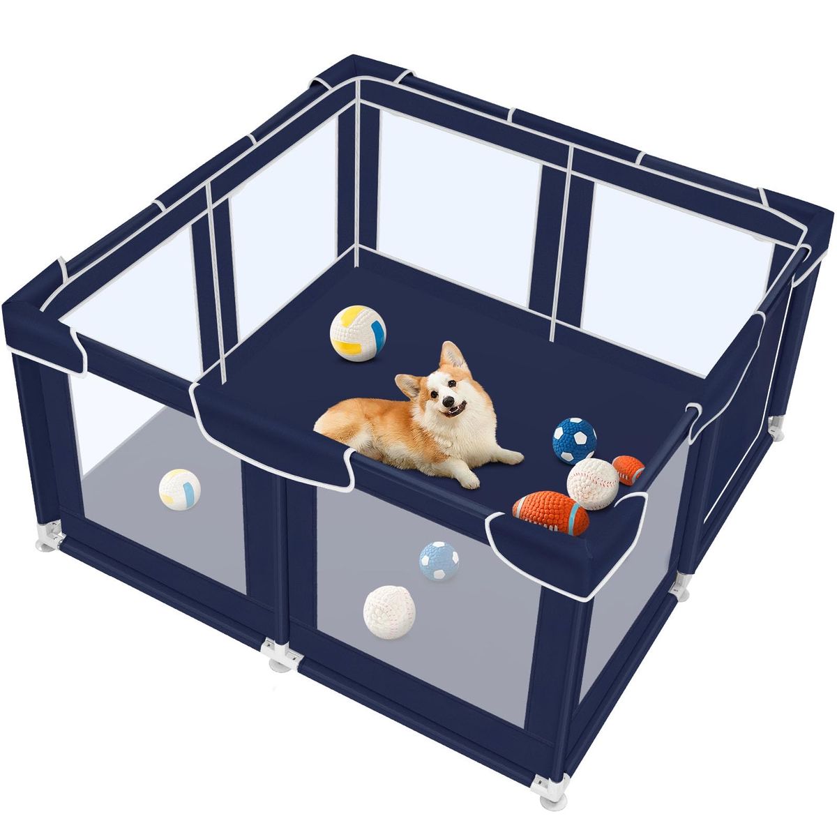 Large Indoor Pet Playpen Dog Crate Play Area with Zipper Door - Navy Blue, Easy Assembly