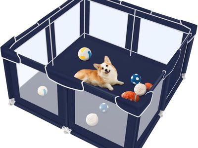 Large Indoor Pet Playpen Dog Crate Play Area with Zipper Door - Navy Blue, Easy Assembly