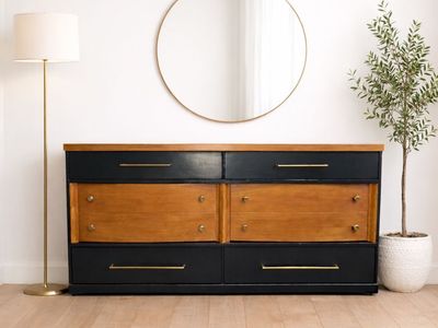 MCM black and Oak 6 drawers