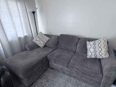 Grey Fabric Sectional Sofa with Chaise and Accent Pillows