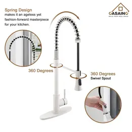 Spring Pull Down Sprayer Kitchen Faucet with Dual-Function Spray Head and Deck Plate
