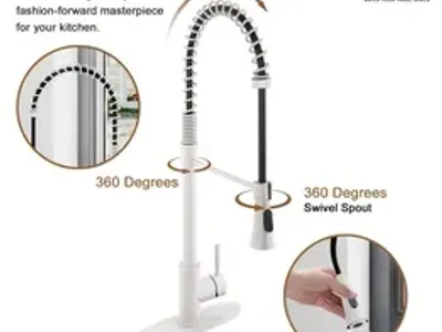 Spring Pull Down Sprayer Kitchen Faucet with Dual-Function Spray Head and Deck Plate