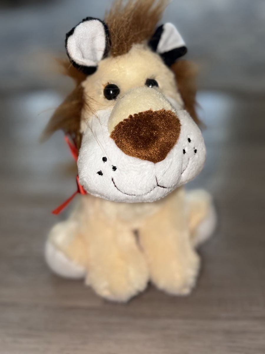 Cute Stuffed Lion Plush Toy with Red Bow - Adorable Small Animal Cuddle Buddy