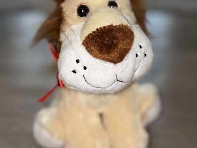 Cute Stuffed Lion Plush Toy with Red Bow - Adorable Small Animal Cuddle Buddy