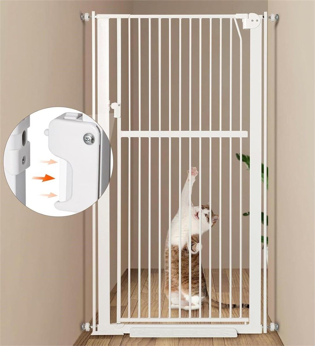 Keeric Metal Extra Tall Cat Pet Gate with Double Safety Lock - New