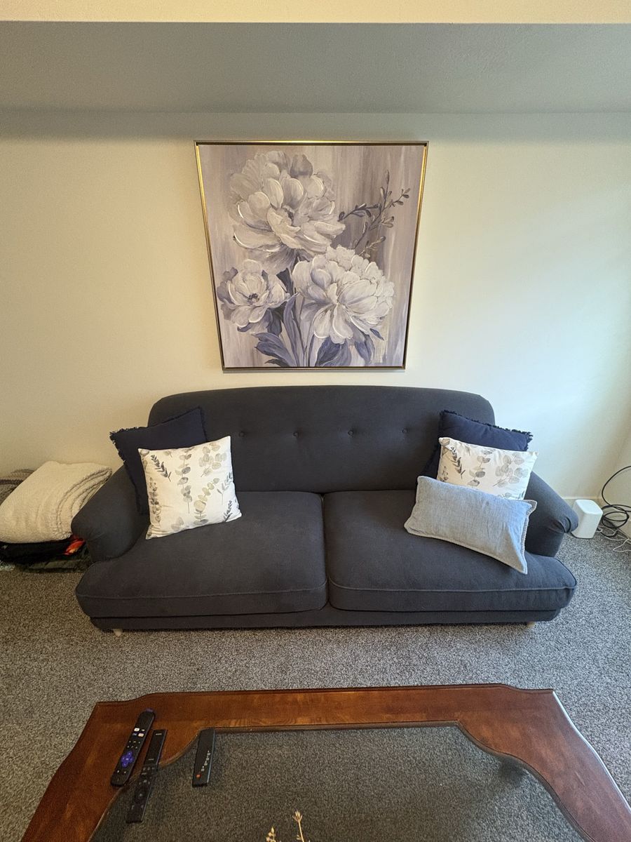 Cozy Dark Gray Fabric Loveseat Sofa - Compact 2-Seater, Excellent Condition