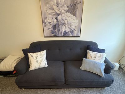 Cozy Dark Gray Fabric Loveseat Sofa - Compact 2-Seater, Excellent Condition