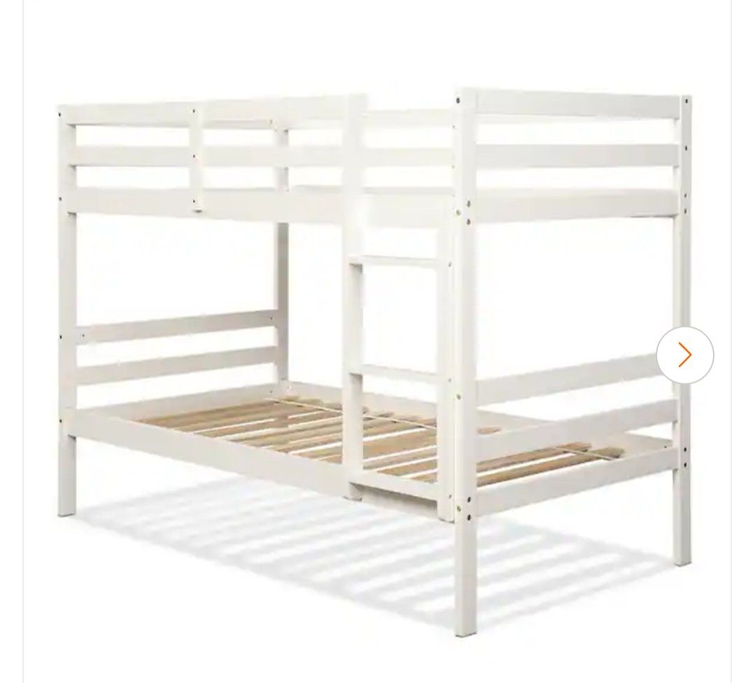 twin white wood bunk bed with ladder