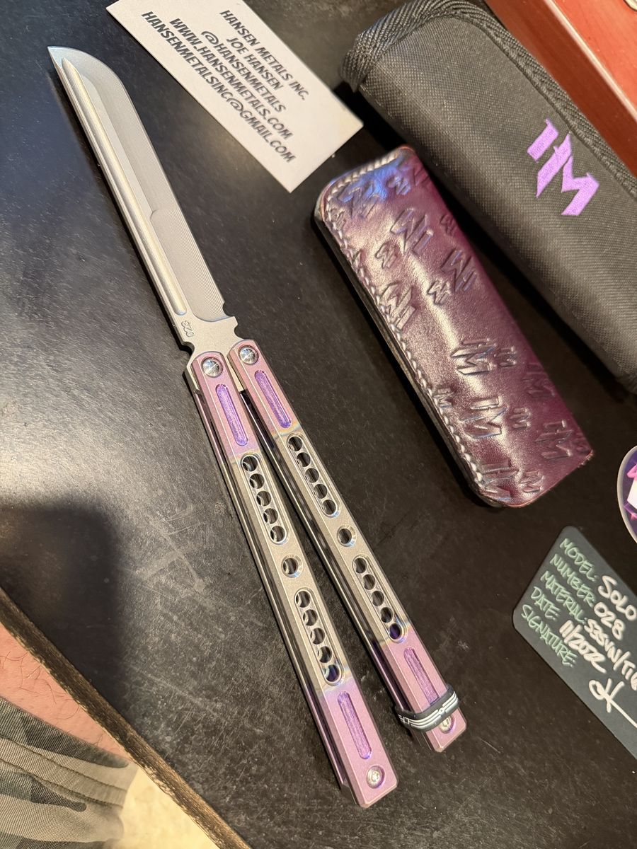 Hansen Metals Solo Balisong #028 Butterfly Knife - S3SVN/Ti, Purple/Silver, Like New
