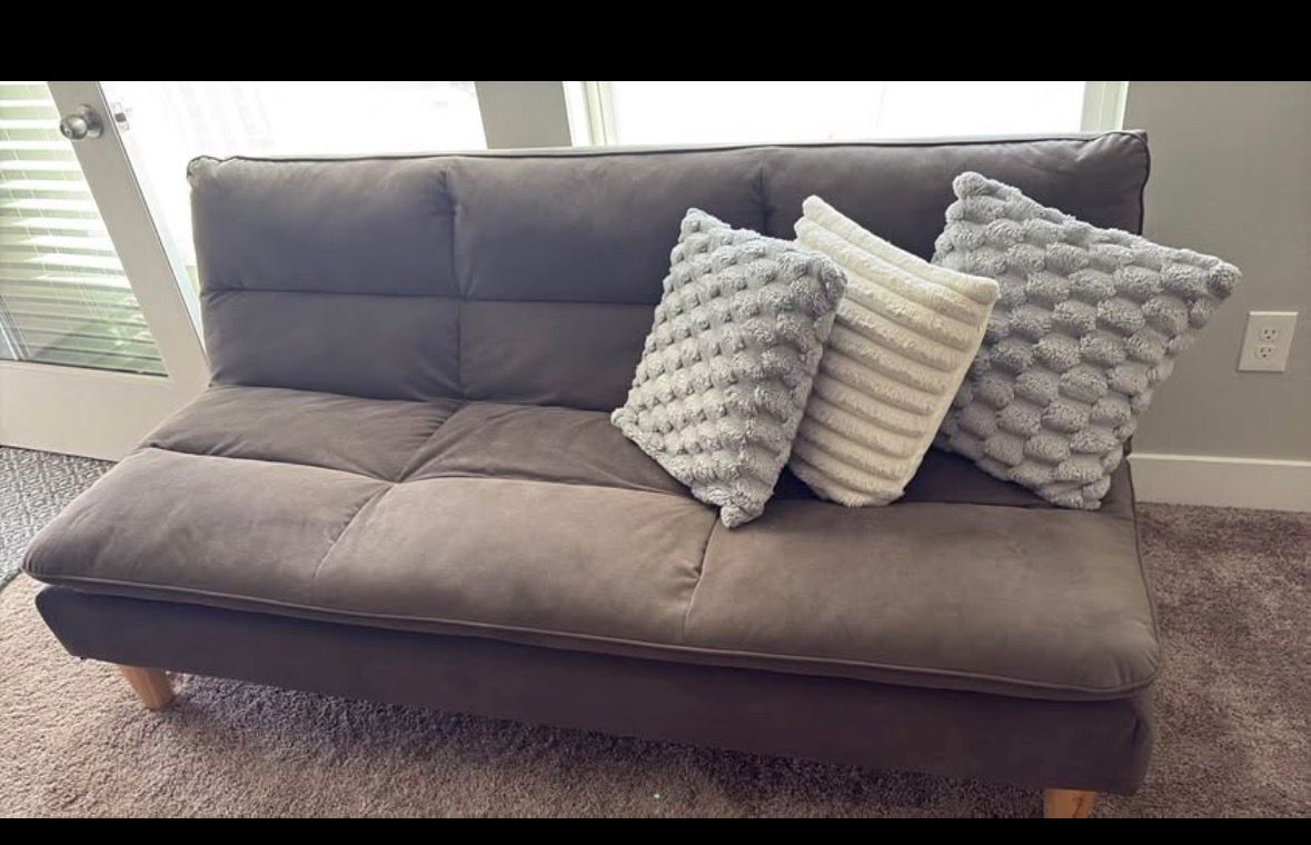 Compact Brown Convertible Sofa Futon with Wood Legs - Perfect for Small Spaces