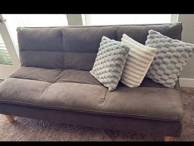 Compact Brown Convertible Sofa Futon with Wood Legs - Perfect for Small Spaces