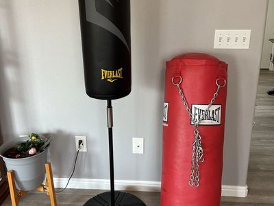 Everlast Freestanding Reflex Heavy Bag & Red Hanging Heavy Punching Bag