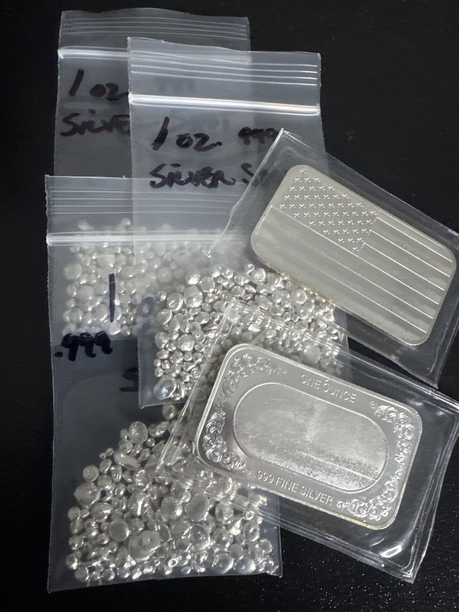 5 oz total .999 fine silver. Shot and bars