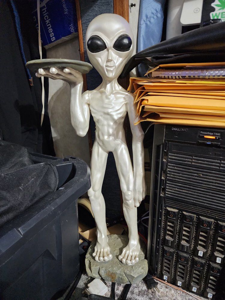 Vintage Pearlized Alien Butler Statue with Tray - Sci-Fi Decor Figure