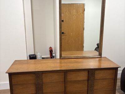 Vintage Bassett Furniture Wood Dresser with Matching Mirror
