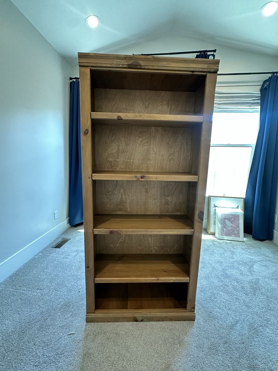 Wooden Bookcase, Tall 5-Shelf Display Unit, Rustic Pine Finish, Versatile Storage