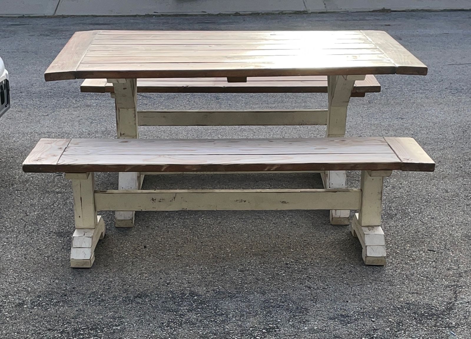 AWESOME HEAVY DUTY FARM STYLE TABLE W/2 BENCHES