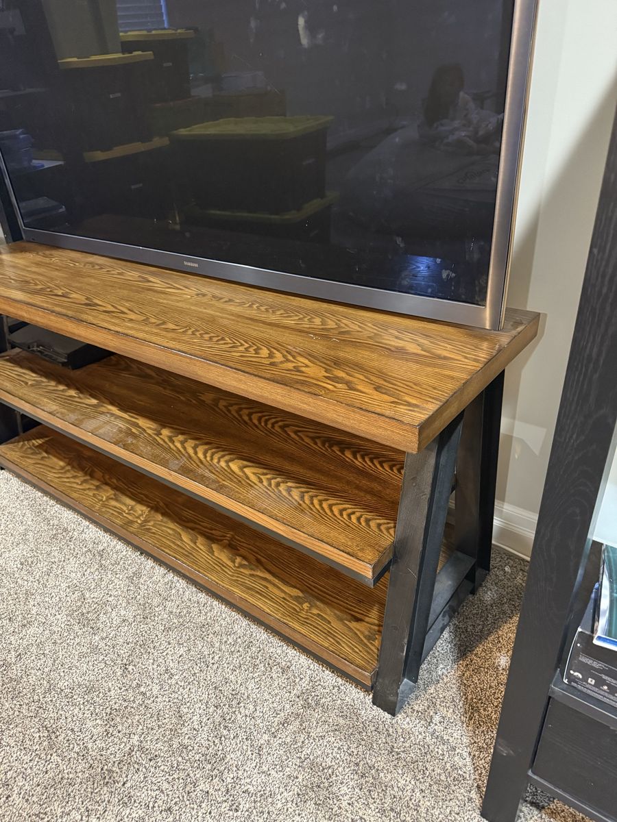 Rustic Industrial Wood & Metal 3-Tier TV Stand - Great Condition