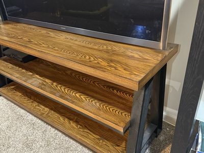 Rustic Industrial Wood & Metal 3-Tier TV Stand - Great Condition