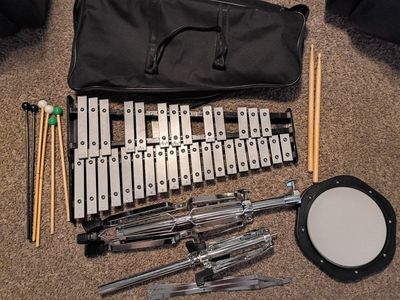 Percussion Practice Kit - Glockenspiel, Practice Pad, Stand & Mallets w/ Carrying Case