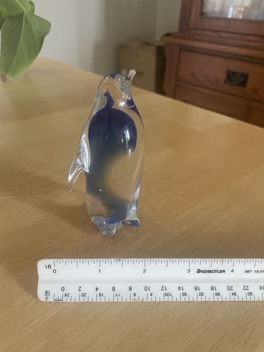 Clear and Blue Art Glass Penguin Figurine - 3.5 inch Tall Collectible Decor