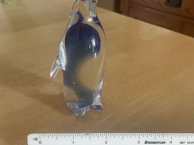 Clear and Blue Art Glass Penguin Figurine - 3.5 inch Tall Collectible Decor