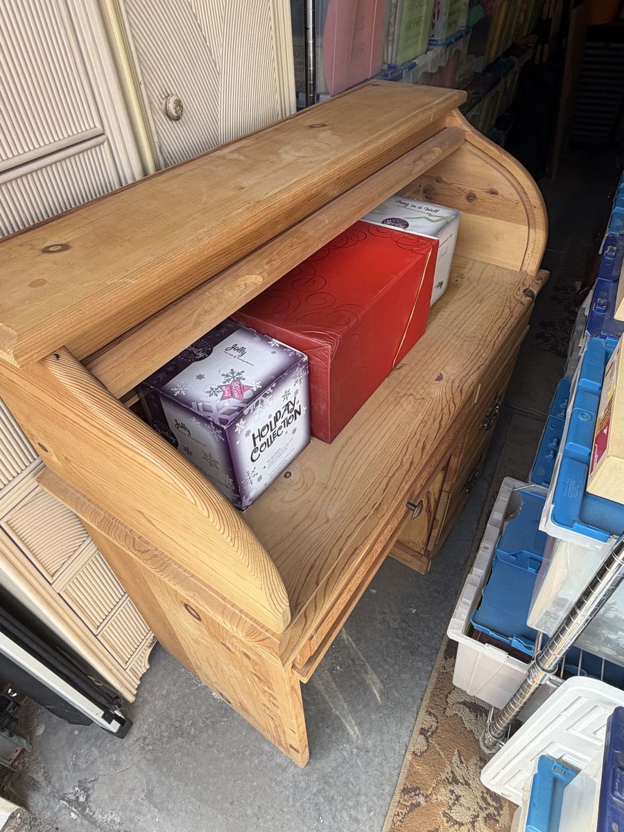 Unfinished pine roll top desk