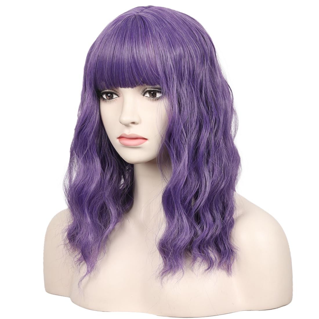 New! Get ready for Halloween, WildCos Short 14 Inches Pastel Wavy With Air Bangs Bob Cosplay Wig for Girl and Women Colorful Wig