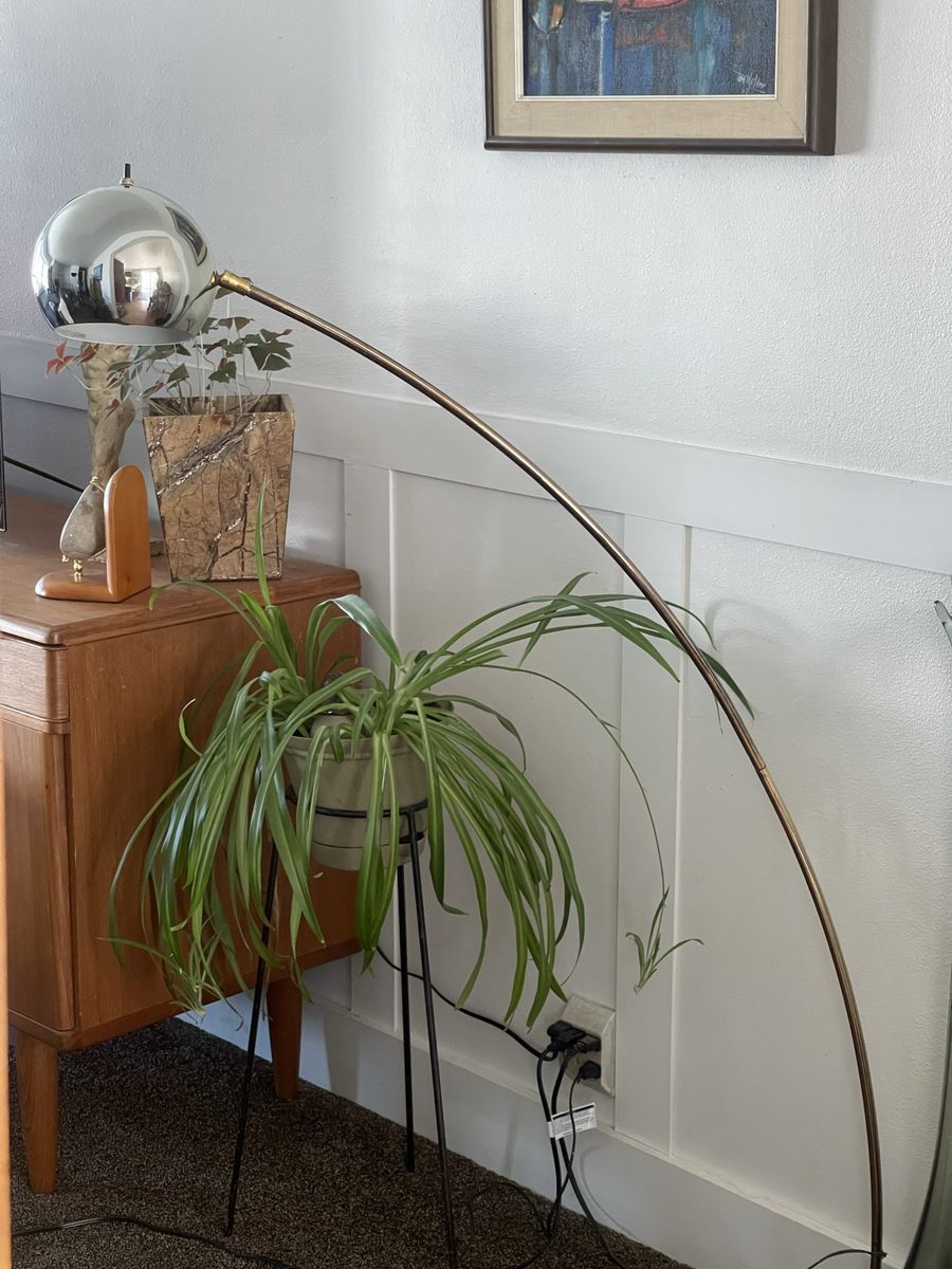 Vintage Mid-Century Modern Chrome & Brass Arched Floor Lamp