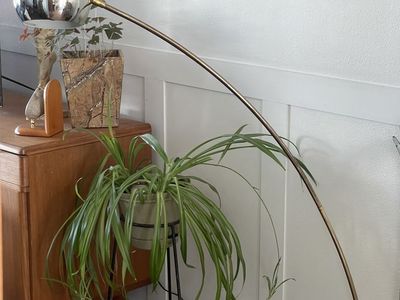 Vintage Mid-Century Modern Chrome & Brass Arched Floor Lamp