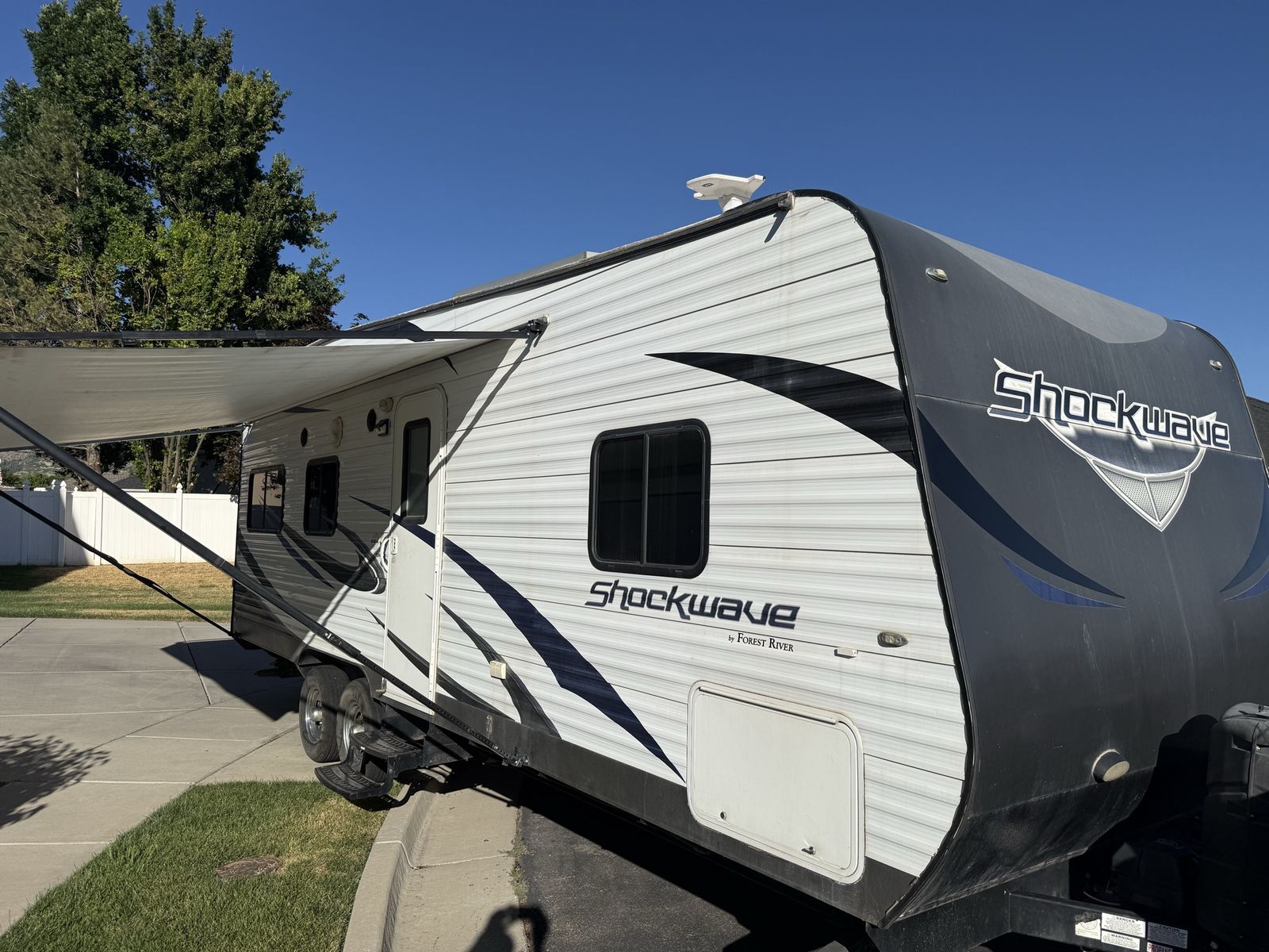 Forest River Shockwave Toy Hauler Travel Trailer - Ramp, Awning, Cargo Space, Great Condition