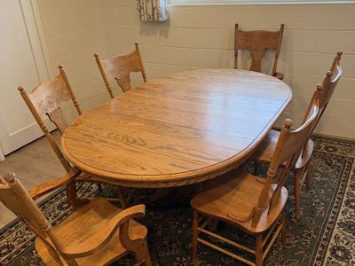 $99 for 6 Vintage Dining Chairs, Table and Leaf.