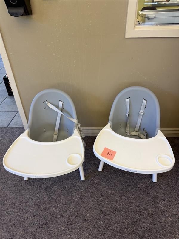 Kesaih Baby Feeding High Chairs (2-pack) with Adjustable Trays & Safety Straps, Gray/White