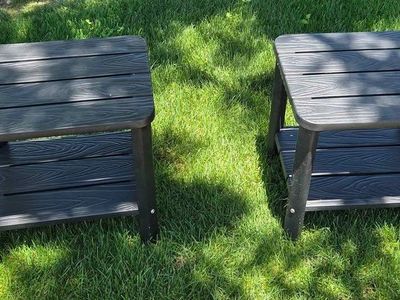 Set of 2 Black Outdoor Patio Side Tables, Faux Wood Grain, Weather-Resistant