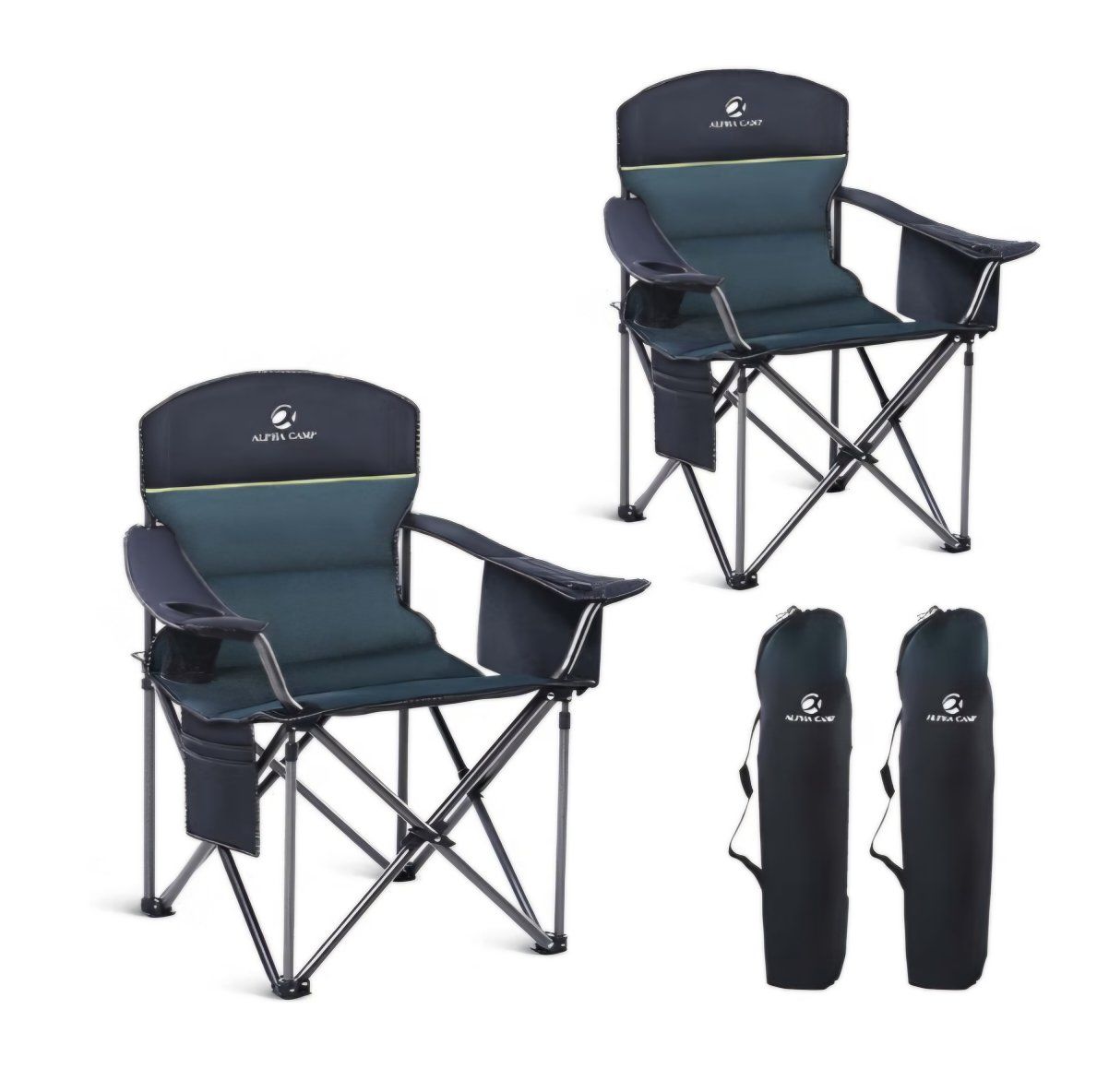 LET'S CAMP Oversized Folding Camping Chair Portable Outdoor Heavy Duty Padded Chairs Lawn Chair with Cup Holder, Storage Pocket