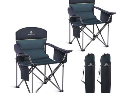 LET'S CAMP Oversized Folding Camping Chair Portable Outdoor Heavy Duty Padded Chairs Lawn Chair with Cup Holder, Storage Pocket