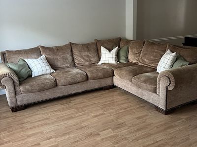 Large Fabric Sectional Sofa Couch with Nailhead Trim, 6-Seater, Traditional Style