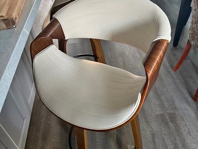 Mid-Century Modern Bar Stools — Set of 2 — Cream & Walnut