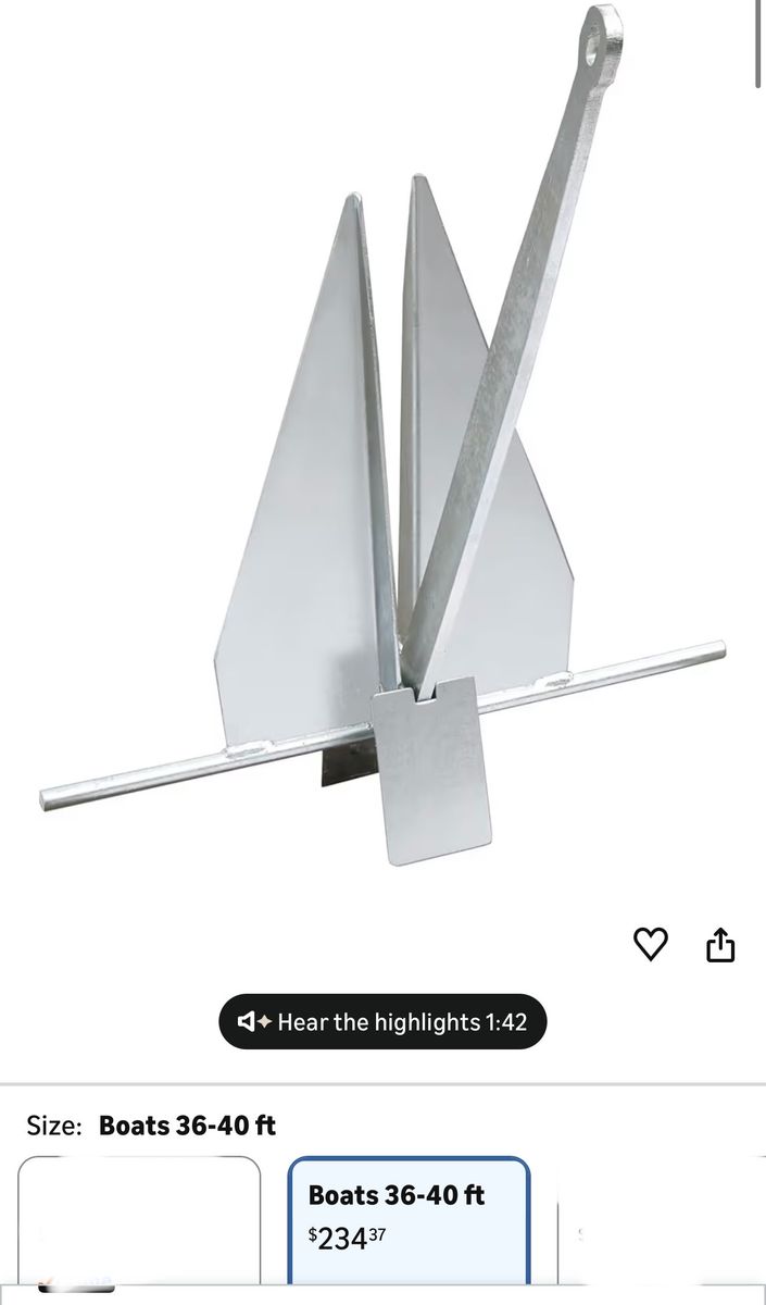 Danforth S1600 Boat Anchor For 36-40 Foot Vessels