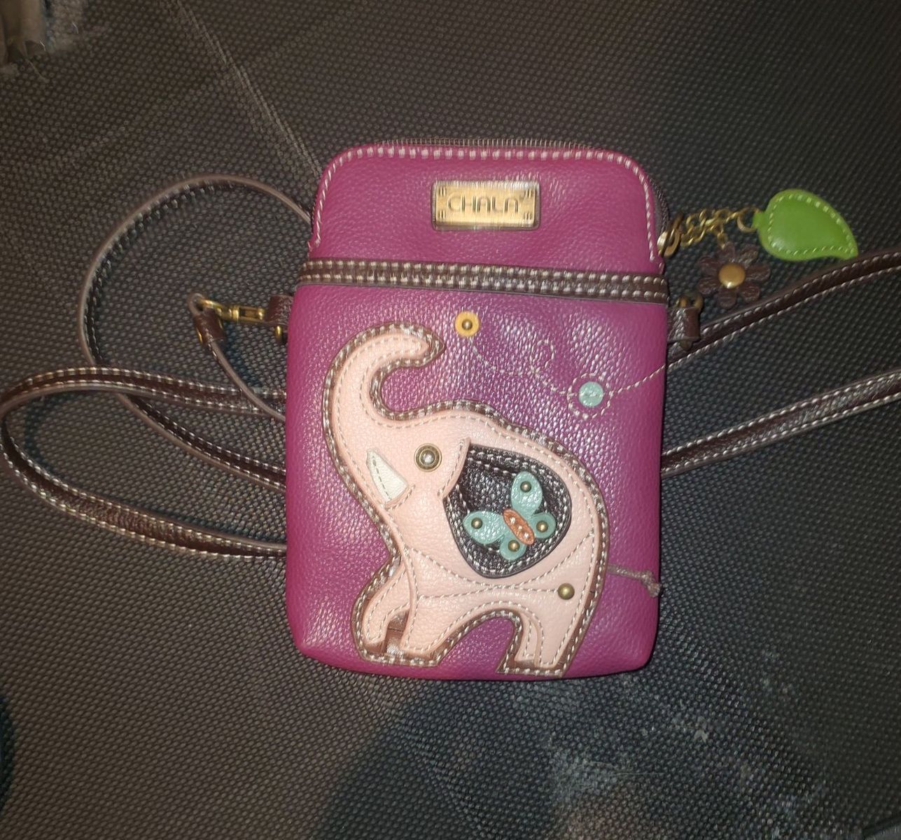Chala Elephant Crossbody Cell Phone Purse Purple Faux Leather