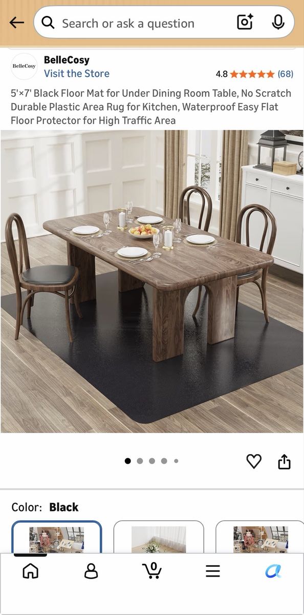 5' x 7' Black Floor Protector Mat – New