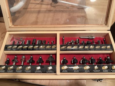 Woodworking Router Bit Set in Wooden Storage Case