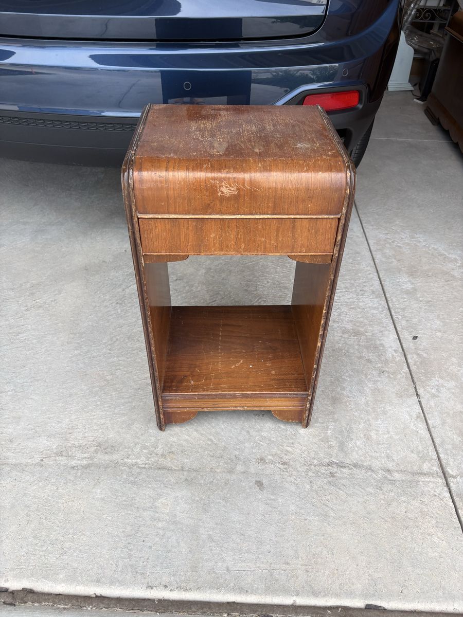 Vintage Waterfall Style Wooden Nightstand with Drawer