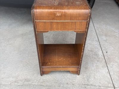 Vintage Waterfall Style Wooden Nightstand with Drawer