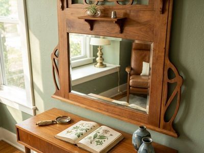 Antique Art Nouveau Carved Wood Mirror