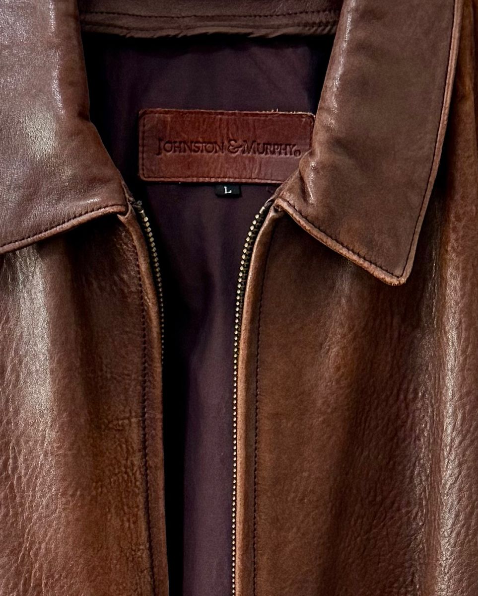 Vintage Johnston & Murphy Brown Lambskin Leather Bomber Jacket - Men's L